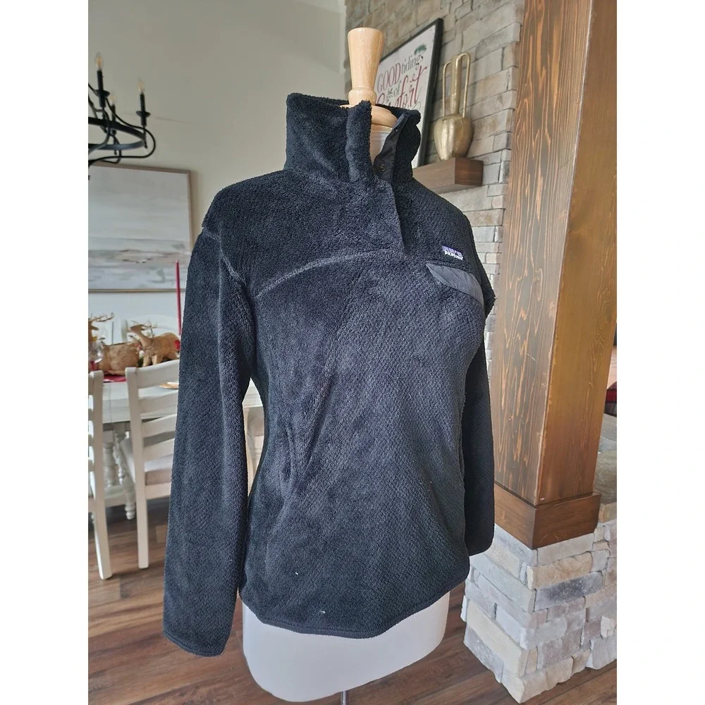 Patagonia Re-Tool Polar-Tec Fleece Pullover Jacket Black Women's Medium Snap‎